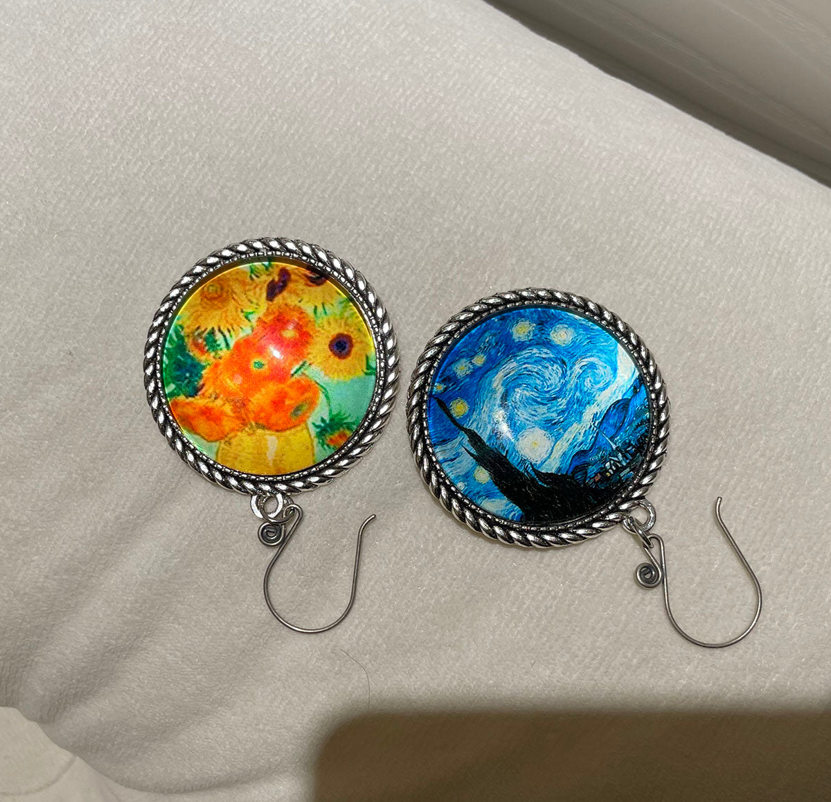 lovielf 925 Silver Portuguese Knitting Pin for Knitters with Teal Bohemian The Starry Night Sunflower Vincent Van Gogh Design- Magnetic | 2 pcs (Van Gogh)