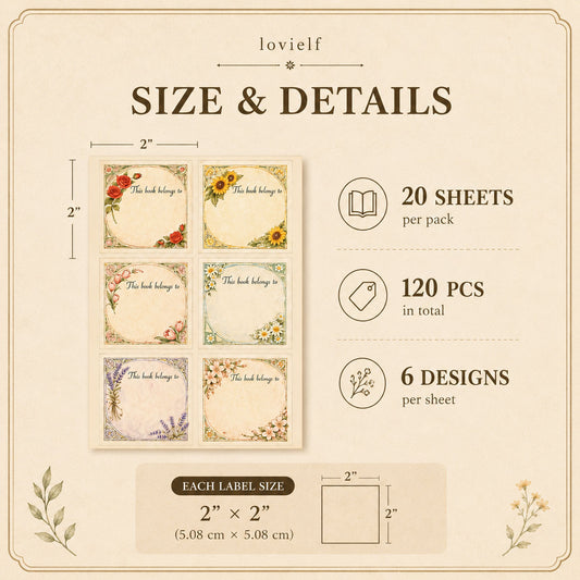 Vintage Floral Flower Bookplates Labels Stickers