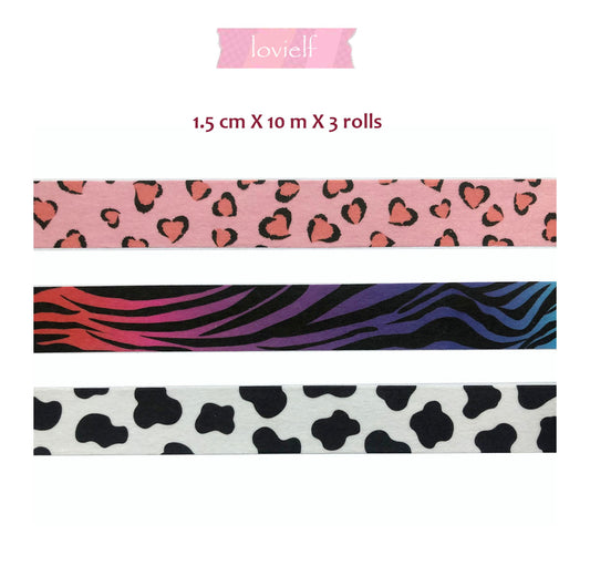 Zebra stripe Cow Leopard pattern Washi tape - set of 3 rolls
