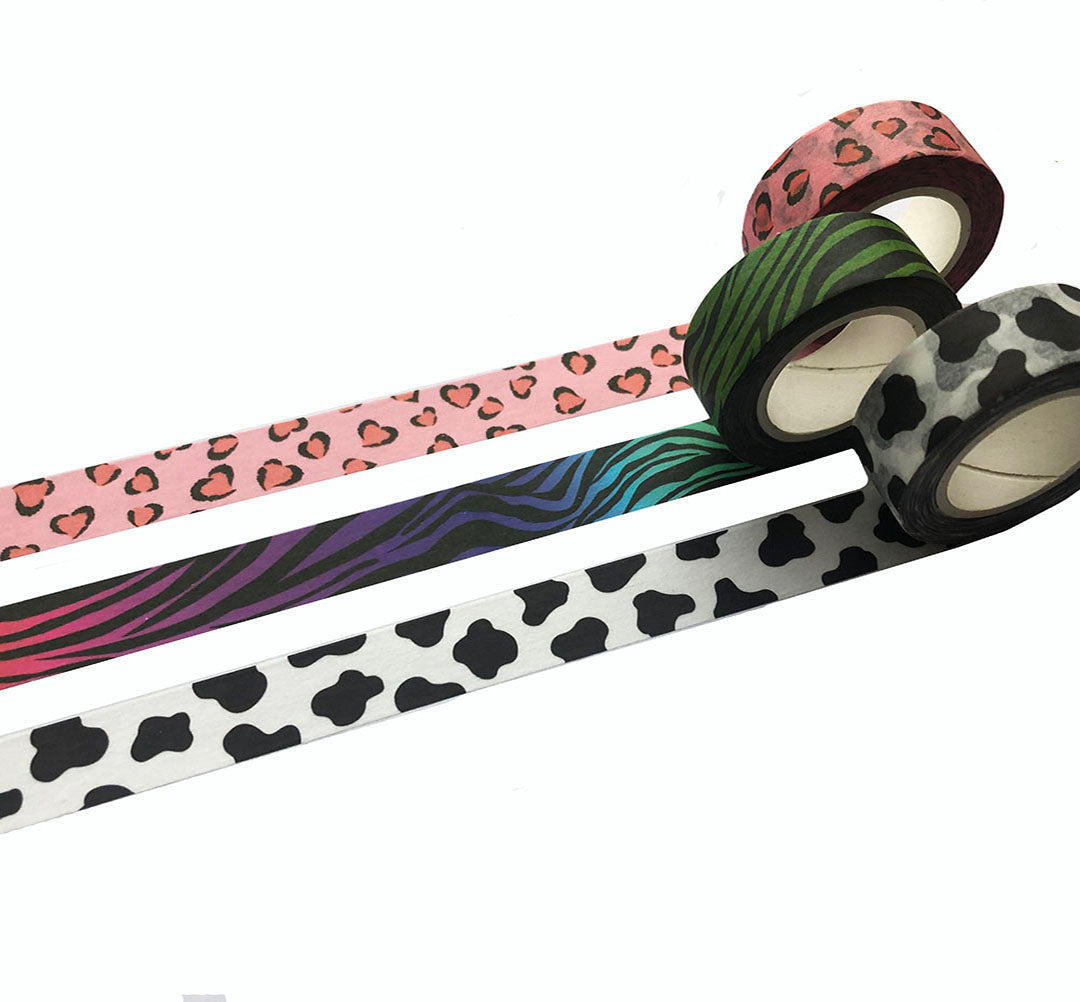 Zebra stripe Cow Leopard pattern Washi tape - set of 3 rolls