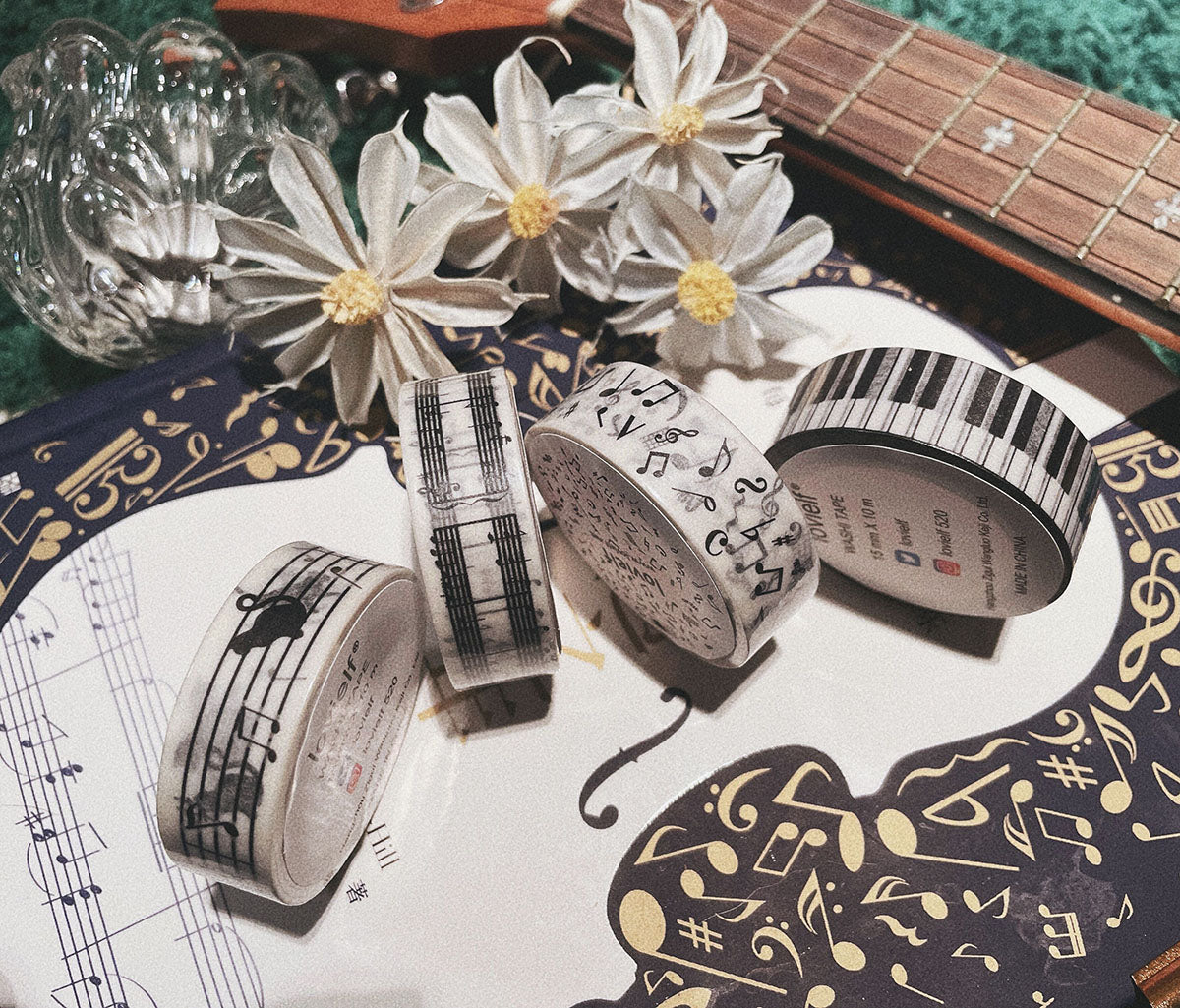 Black and White Piano Note Melody Keyboard Cat Staff Stave Score Music washi Tape