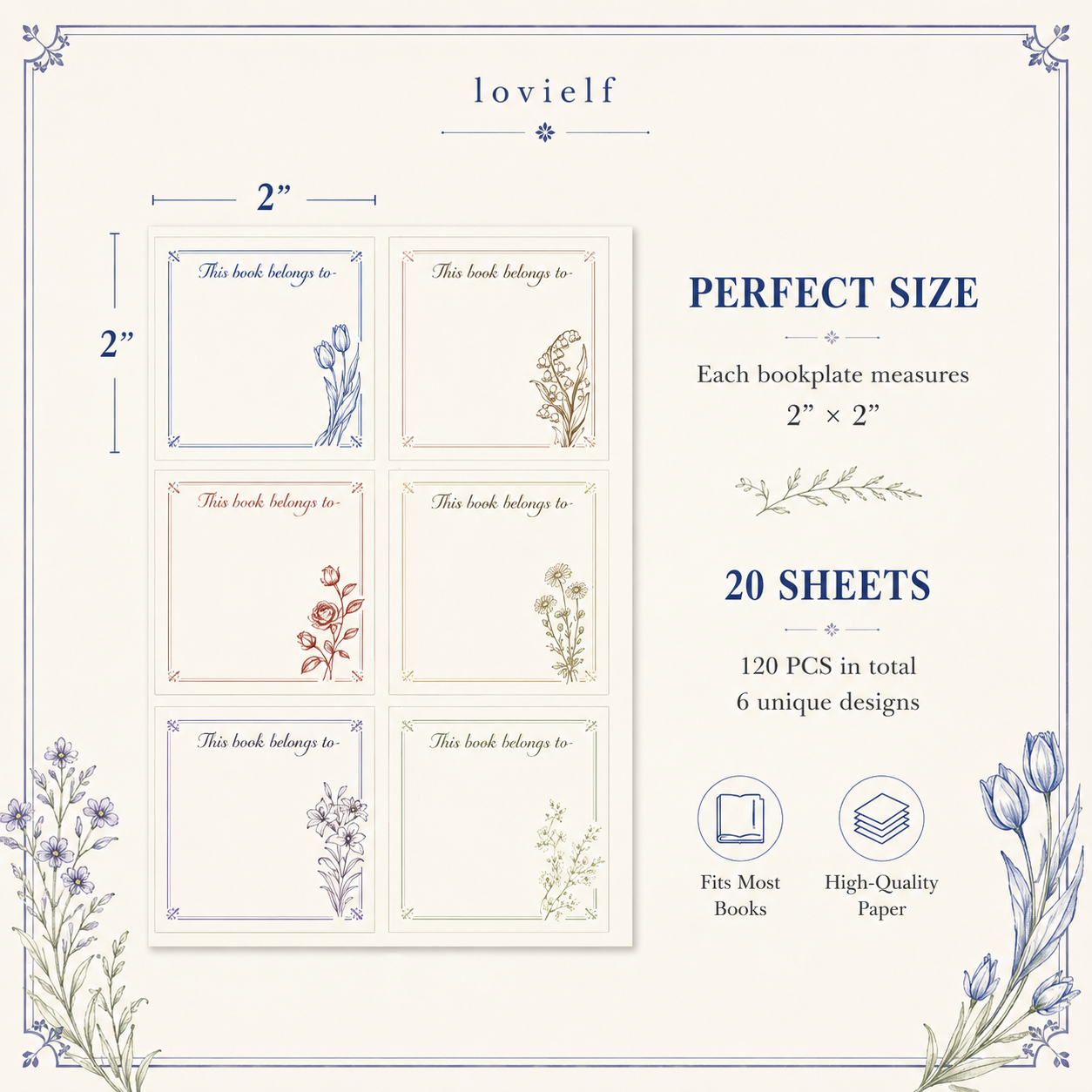 Botanical Sketch Floral Flower Bookplates Labels Stickers