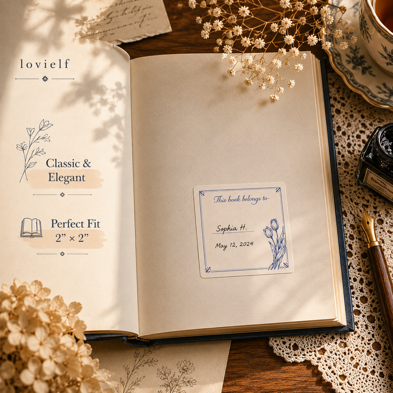 Botanical Sketch Floral Flower Bookplates Labels Stickers
