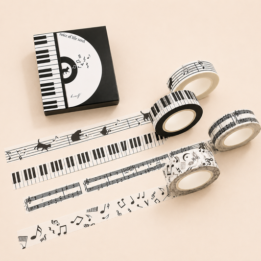 Black and White Piano Note Melody Keyboard Cat Staff Stave Score Music washi Tape