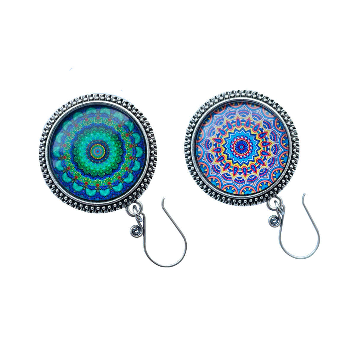 lovielf 925 Silver Portuguese Knitting Pin for Knitters with Teal Bohemian Mandala Design- Magnetic | 2 pcs