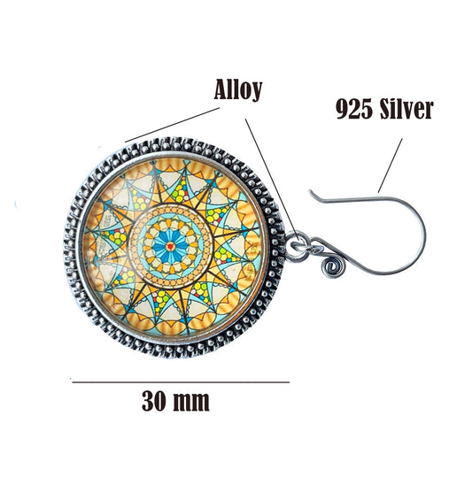 lovielf 925 Silver Portuguese Knitting Pin for Knitters with Teal Bohemian Mandala Van Gogh Design- Magnetic | 2 pcs (Mandala 2)