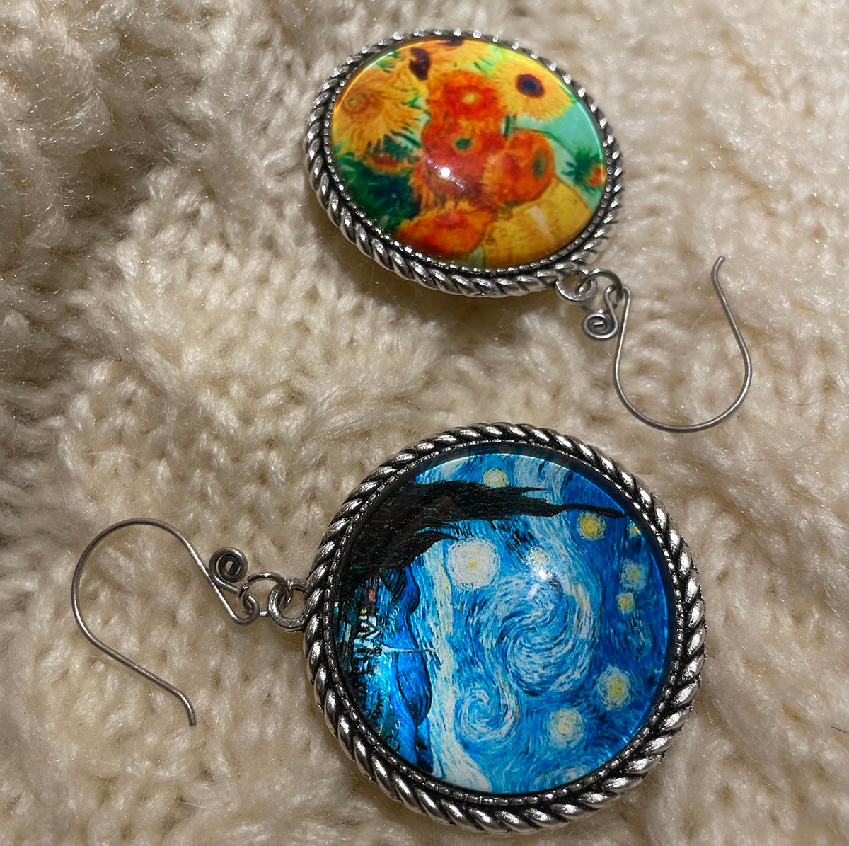 lovielf 925 Silver Portuguese Knitting Pin for Knitters with Teal Bohemian The Starry Night Sunflower Vincent Van Gogh Design- Magnetic | 2 pcs (Van Gogh)