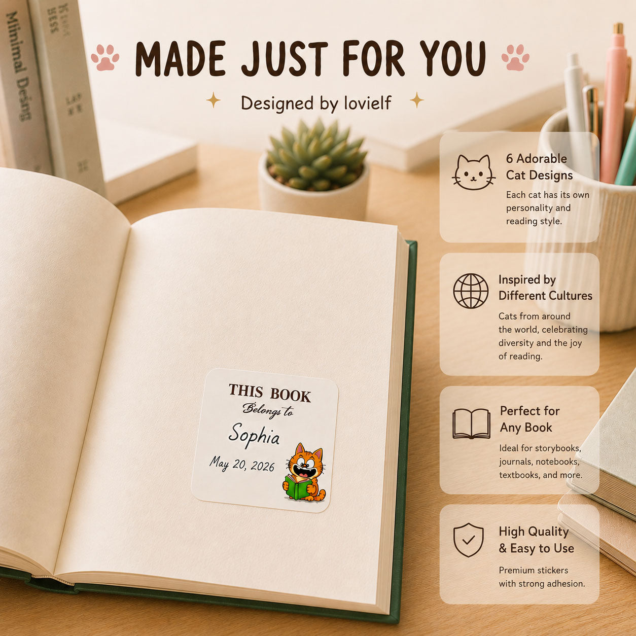 Cute Cat Bookplates Labels Stickers