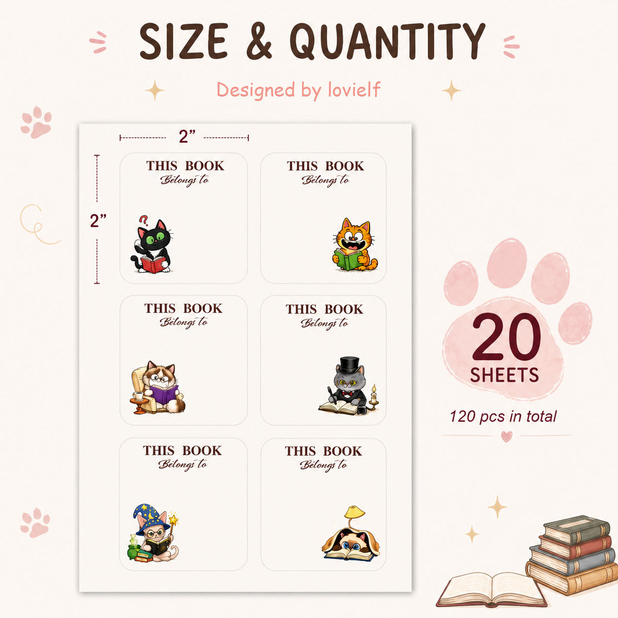 Cute Cat Bookplates Labels Stickers