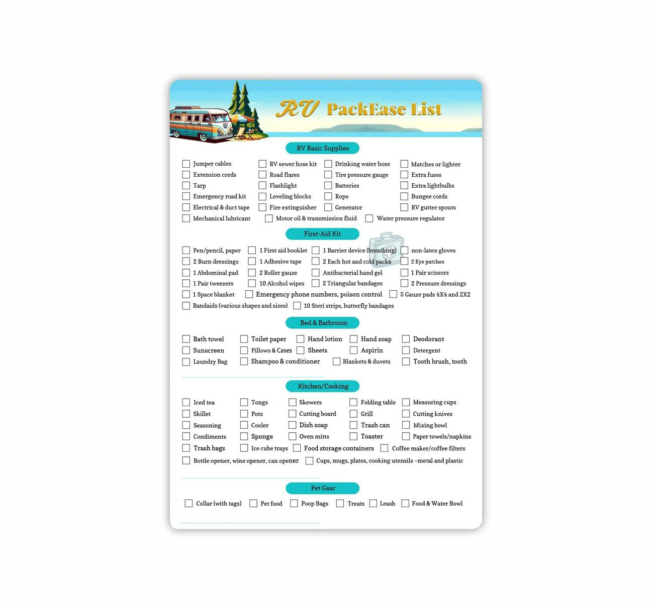 RV Equipment Checklist Packing List