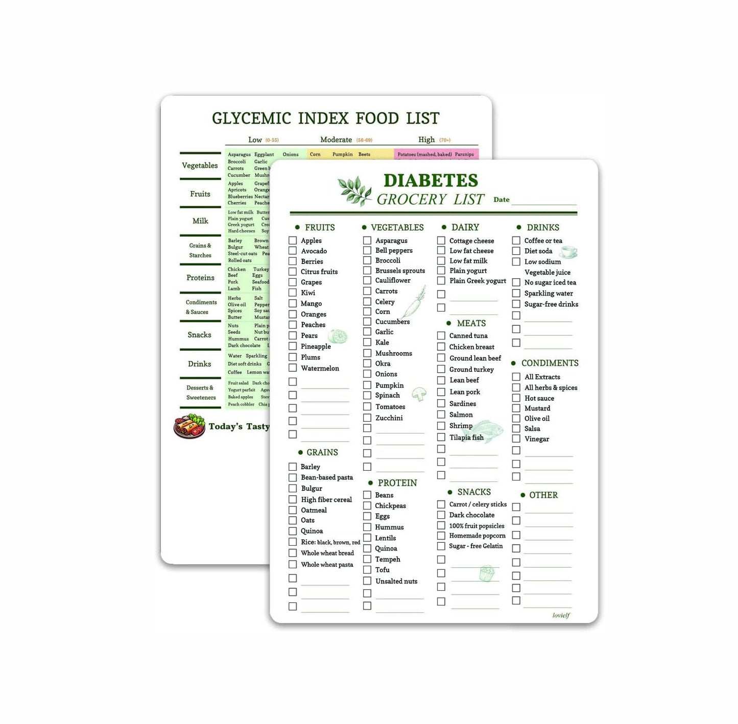 Reusable Diabetes Grocery Shopping List Food Chart & Meal Planner