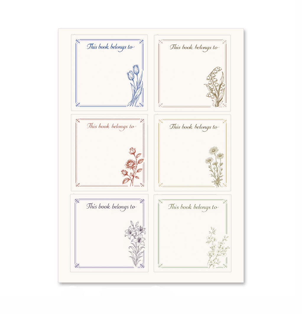 Botanical Sketch Floral Flower Bookplates Labels Stickers