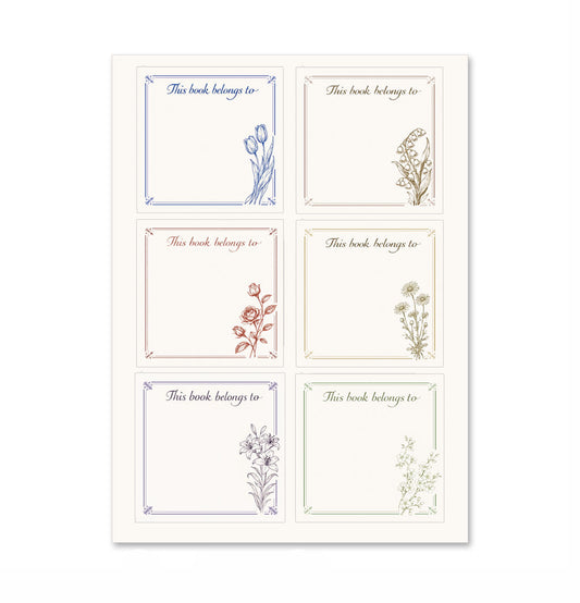 Botanical Sketch Floral Flower Bookplates Labels Stickers