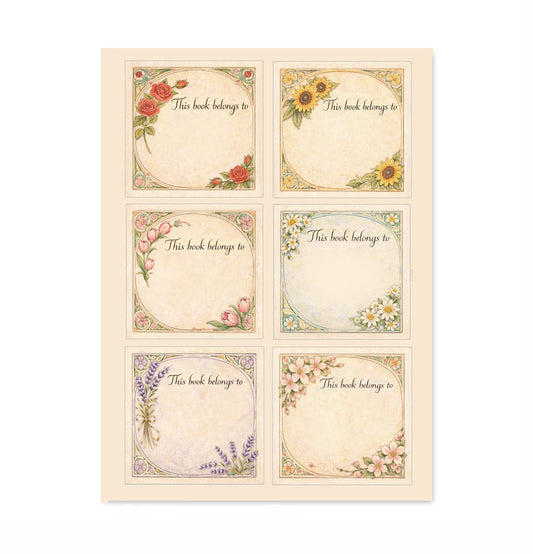Vintage Floral Flower Bookplates Labels Stickers