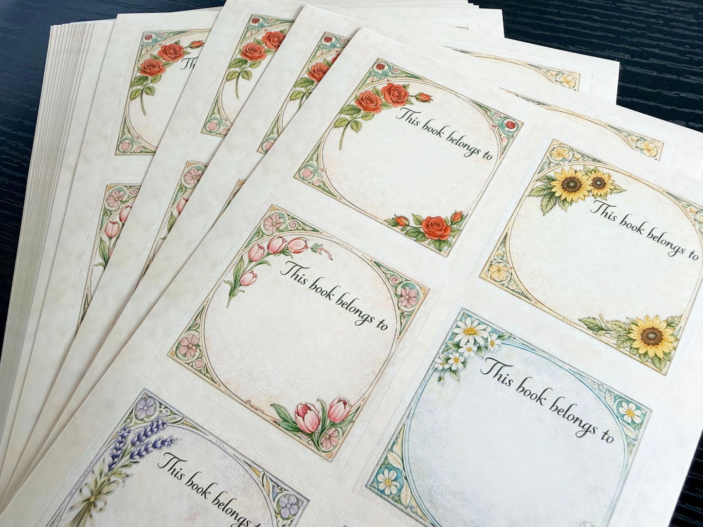 Vintage Floral Flower Bookplates Labels Stickers