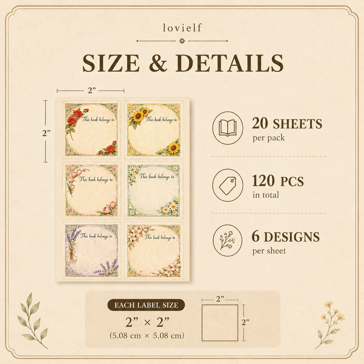 Vintage Floral Flower Bookplates Labels Stickers