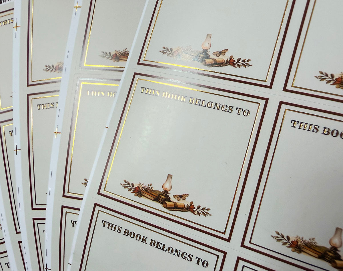 Vintage Bookplates Labels Stickers Red Gold foil