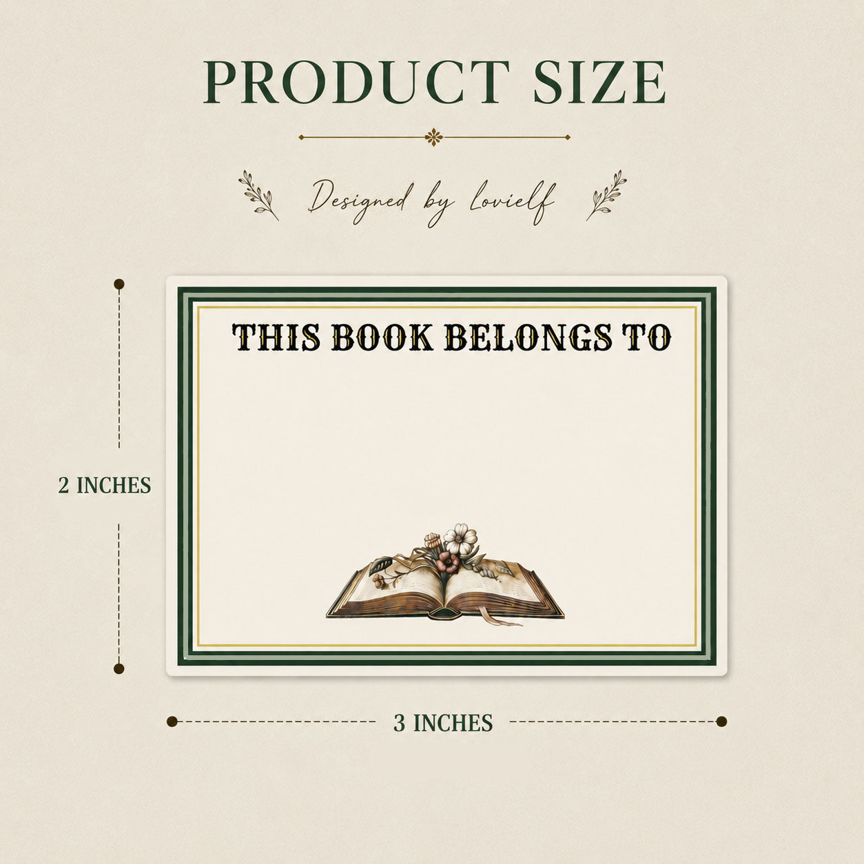 Vintage Bookplates Stickers Labels Green Frame Gold foil Bookplates