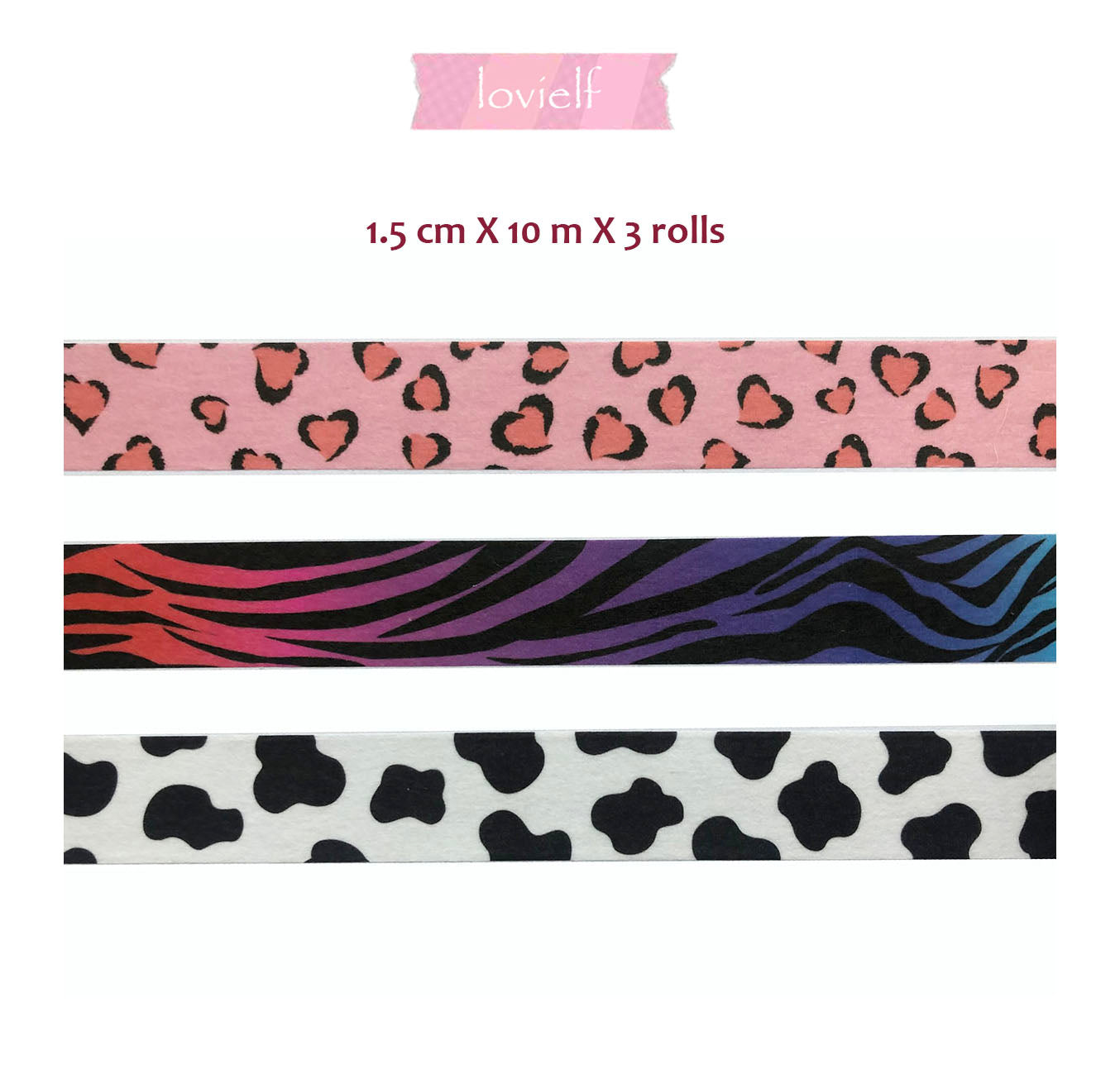 Zebra stripe Cow Leopard pattern Washi tape - set of 3 rolls
