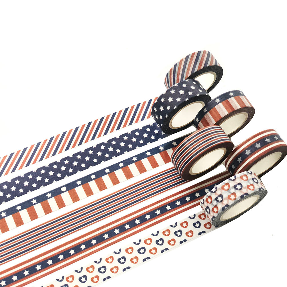 United State American Stars and Stripes Flag washi Tape Set of 6 Rolls - DIY Japanese Masking Scrapbook Notebook Planner