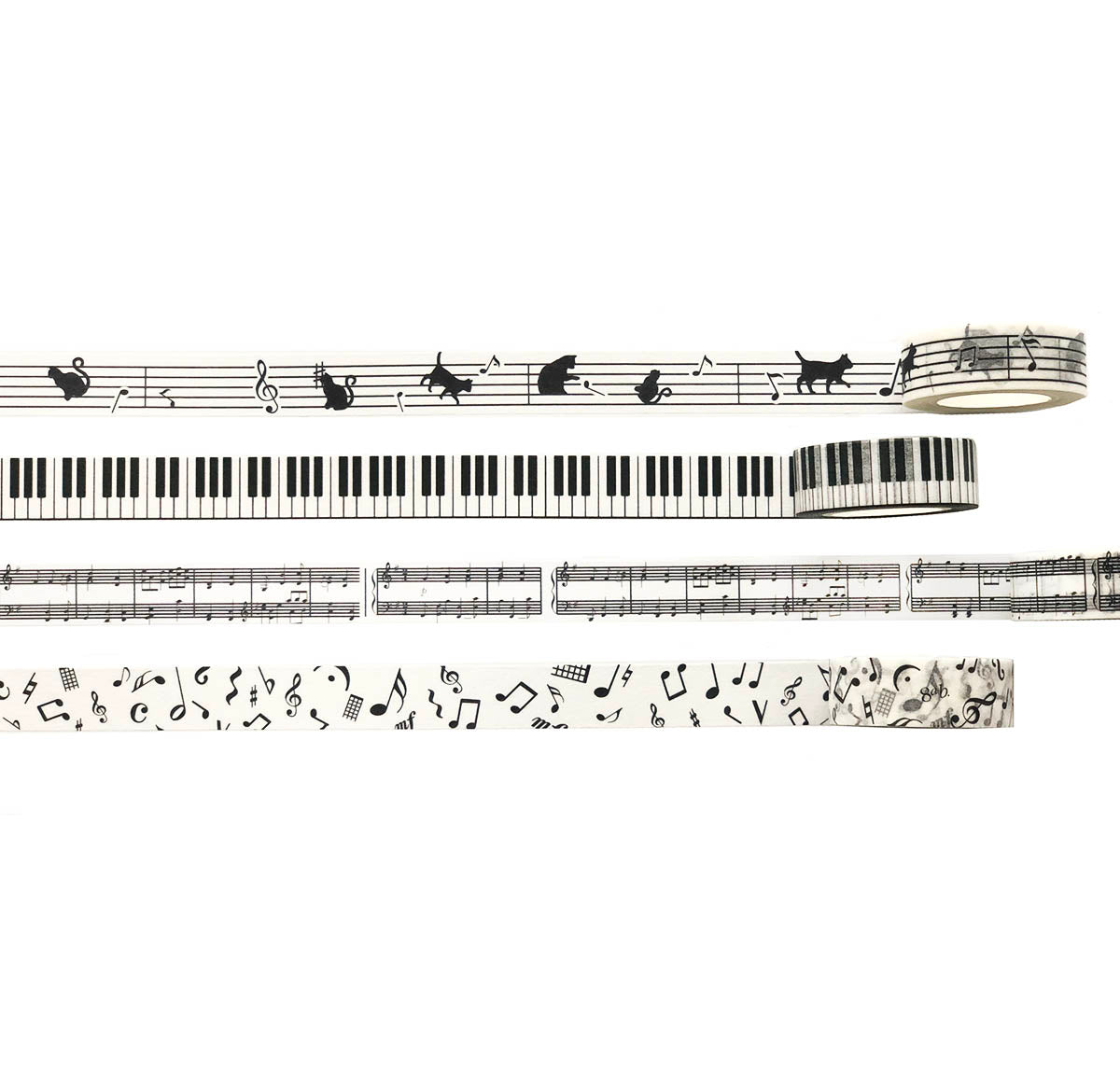 Black and White Piano Note Melody Keyboard Cat Staff Stave Score Music washi Tape