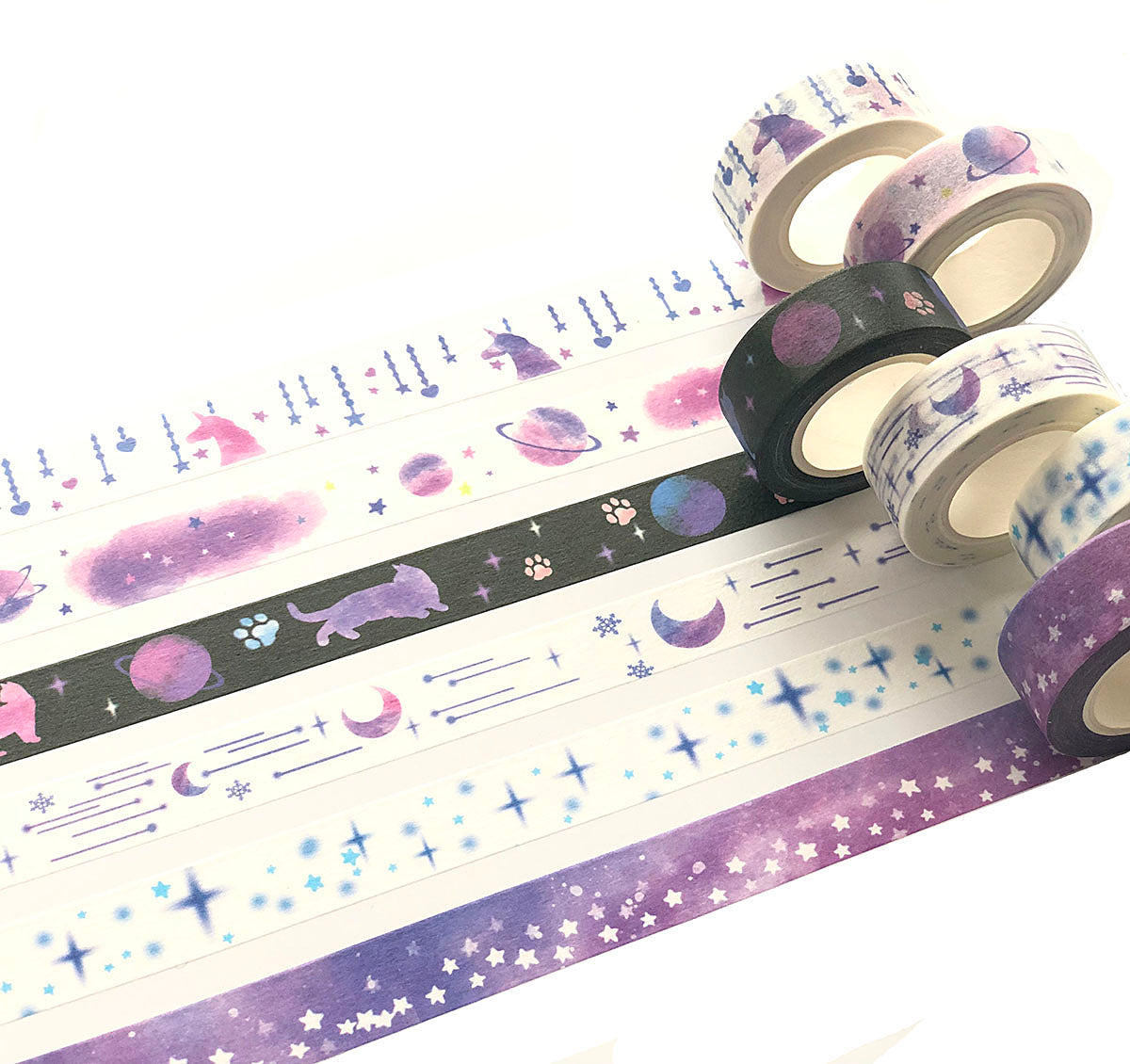 Galaxy Universe Starry Moon Star Unicorn Planet Cat Night washi Tape