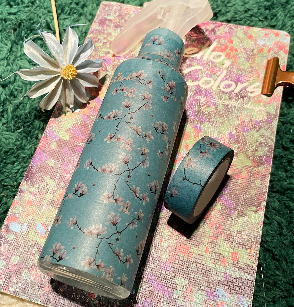lovielf Floral Washi Tape Lotus Flower Pear Blossom Magnolia denudata Blue Leadwort Wisteria Jasmine | Set of 6 Rolls | Width : 15mm | for Artts and Crafts, DIY, Scrapbooks, Journaling, Gift Wrapping