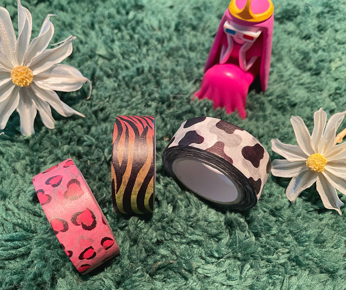 Zebra stripe Cow Leopard pattern Washi tape - set of 3 rolls